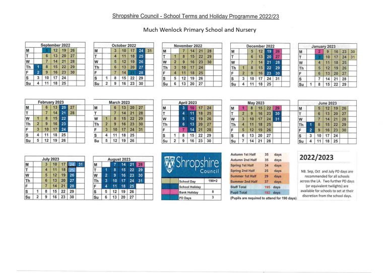 Term Dates 2022 2023 Much Wenlock Primary School and Nursery